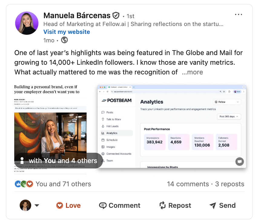 Team win LinkedIn post