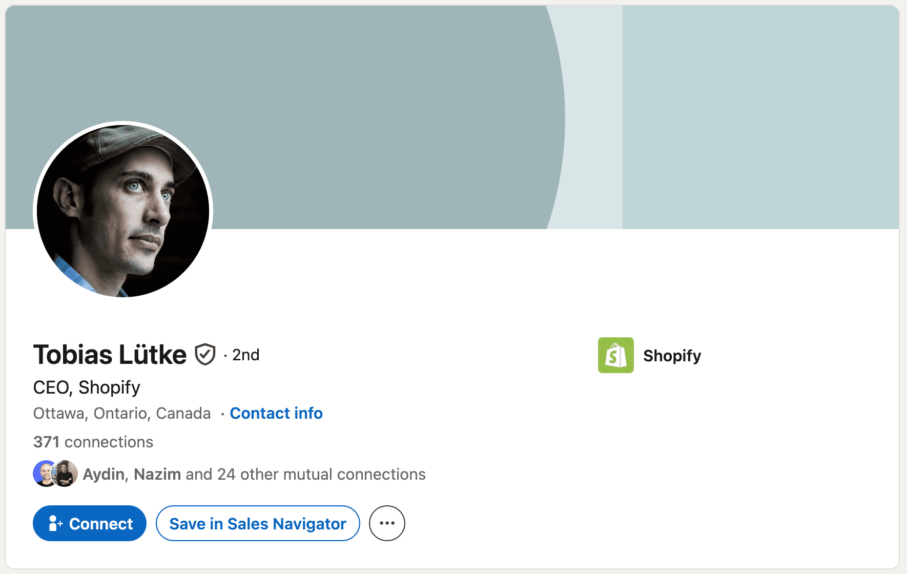 LinkedIn headline example - Tobi Lütke (Shopify): "CEO, Shopify"