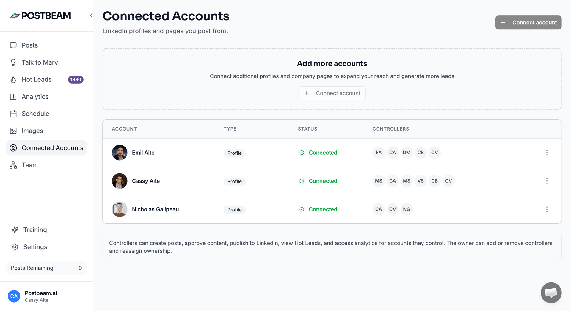 Connect multiple accounts