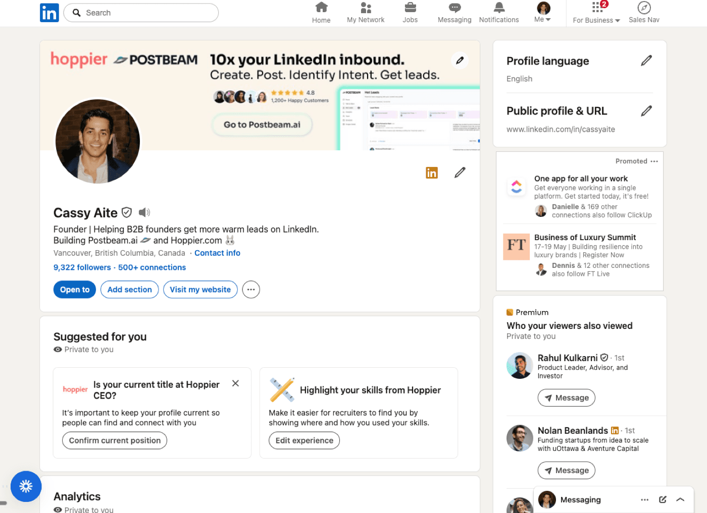 LinkedIn profile with Sales Navigator Premium badge