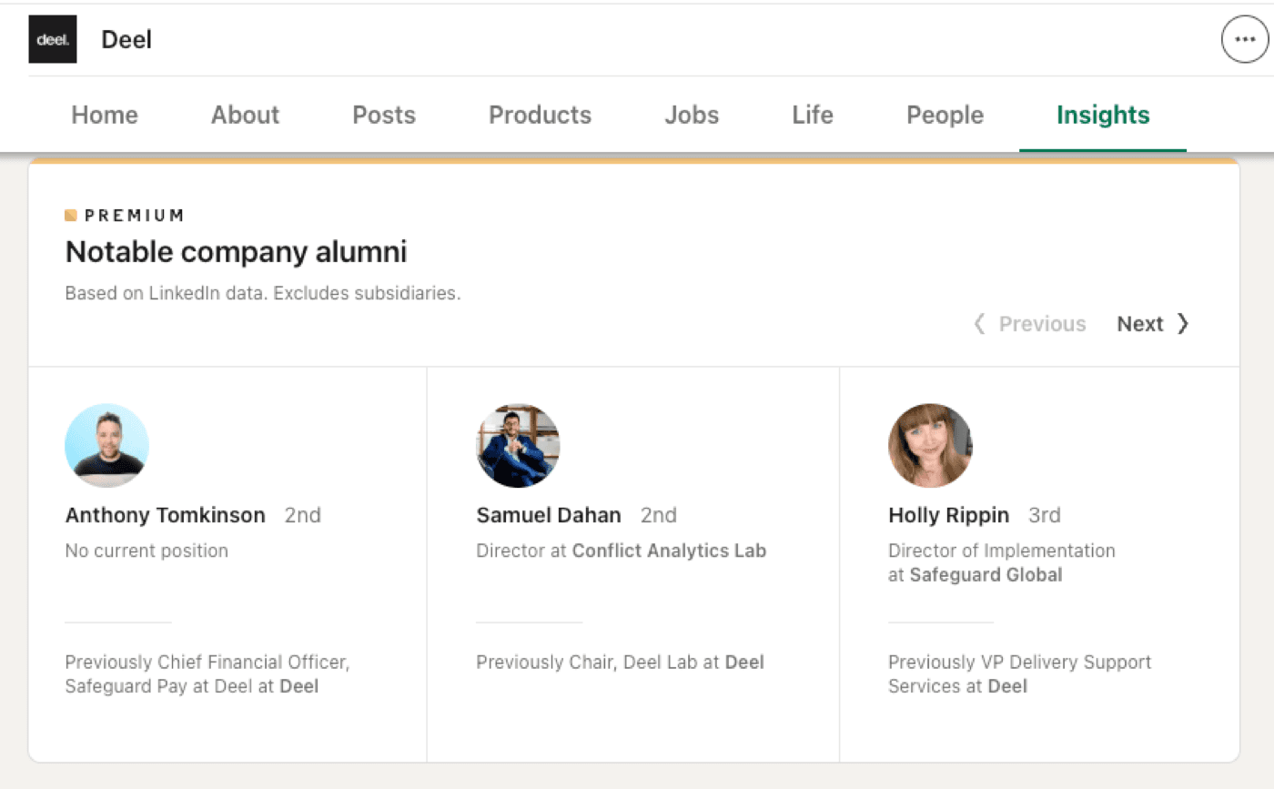 Notable company alumni view in LinkedIn Sales Navigator showing job movements