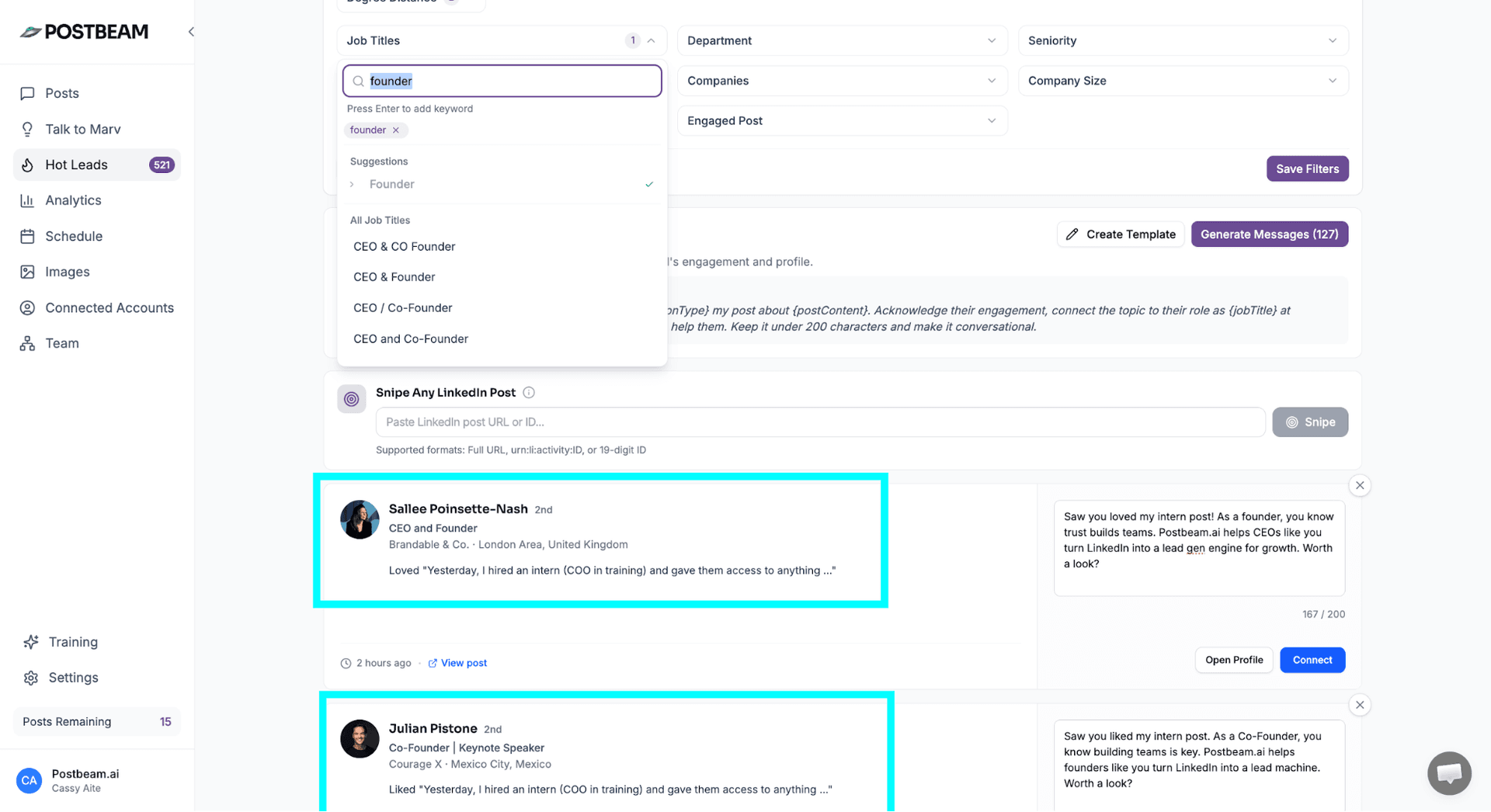 Postbeam and Clawbot outreach system