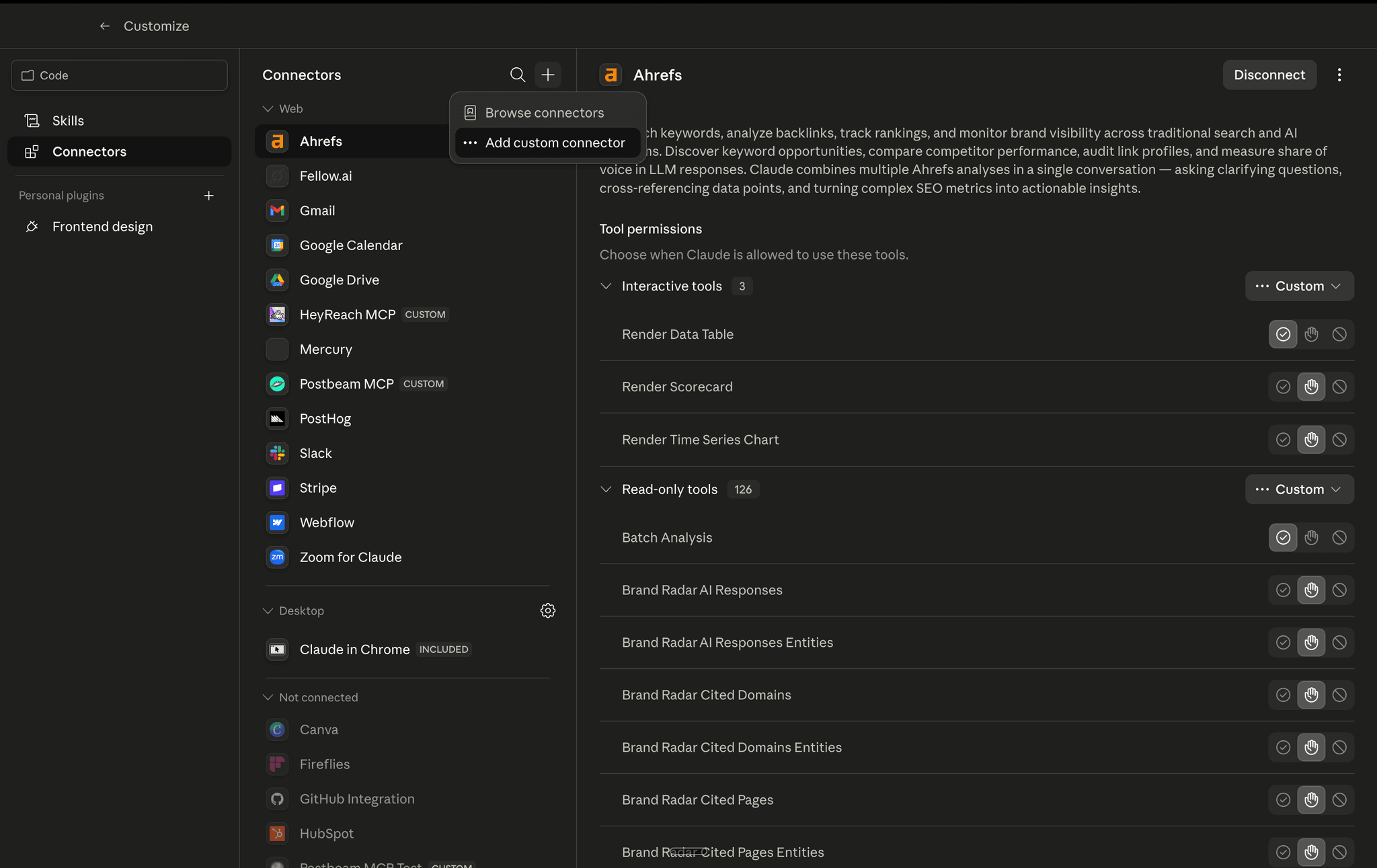 Add custom connector in Claude's Connectors settings
