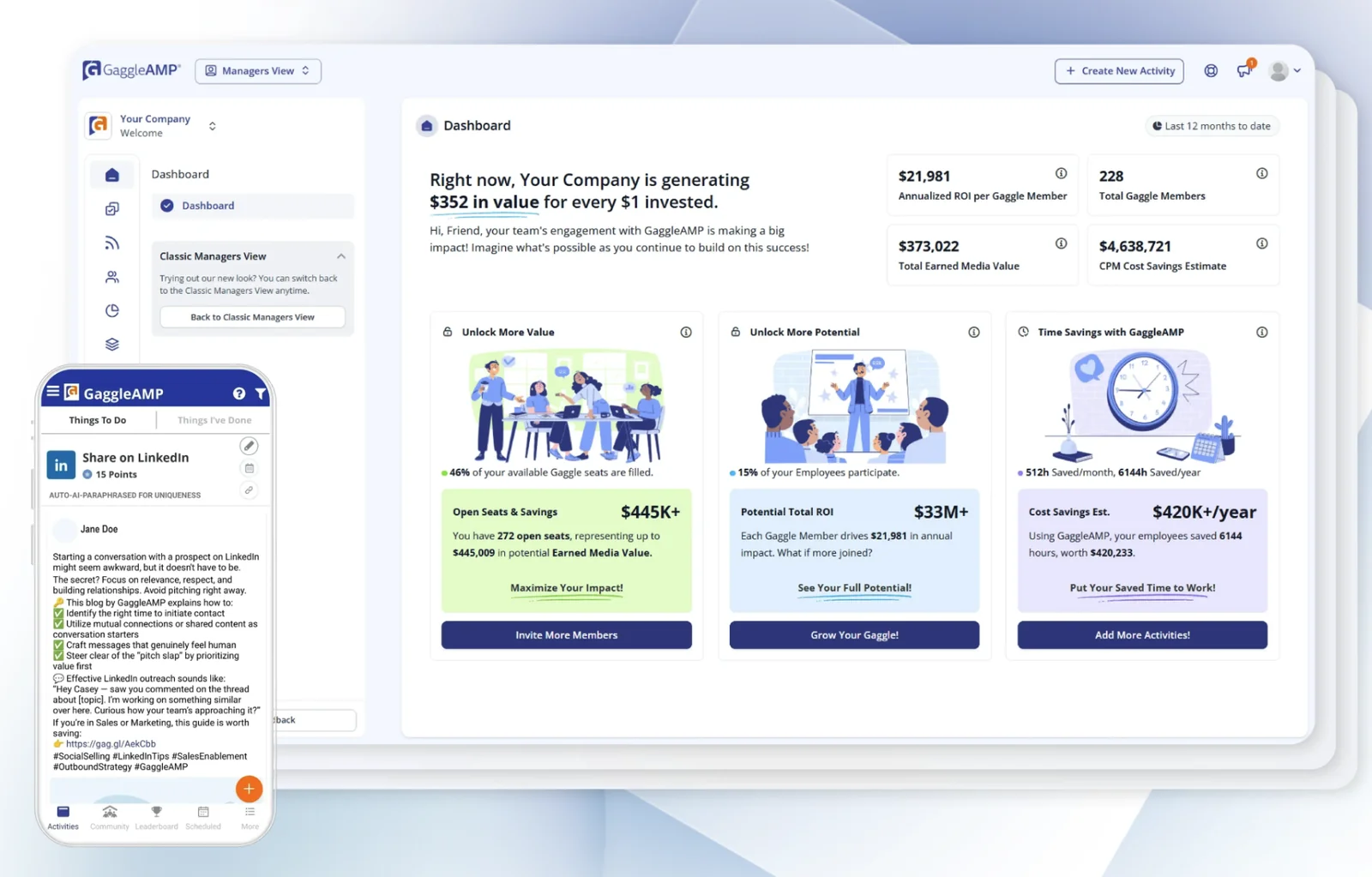 GaggleAMP dashboard
