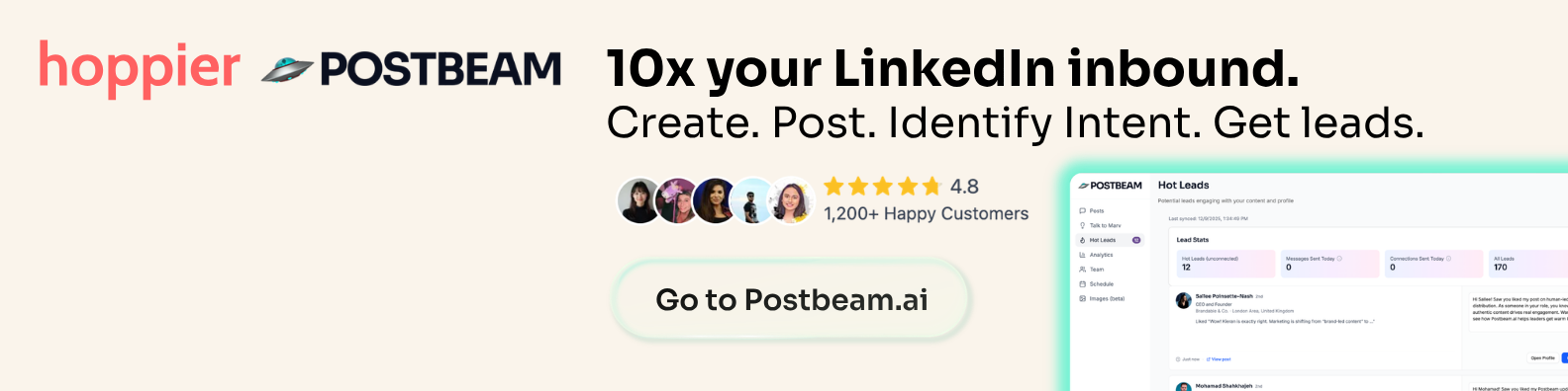 A finished LinkedIn banner example built from the Postbeam template