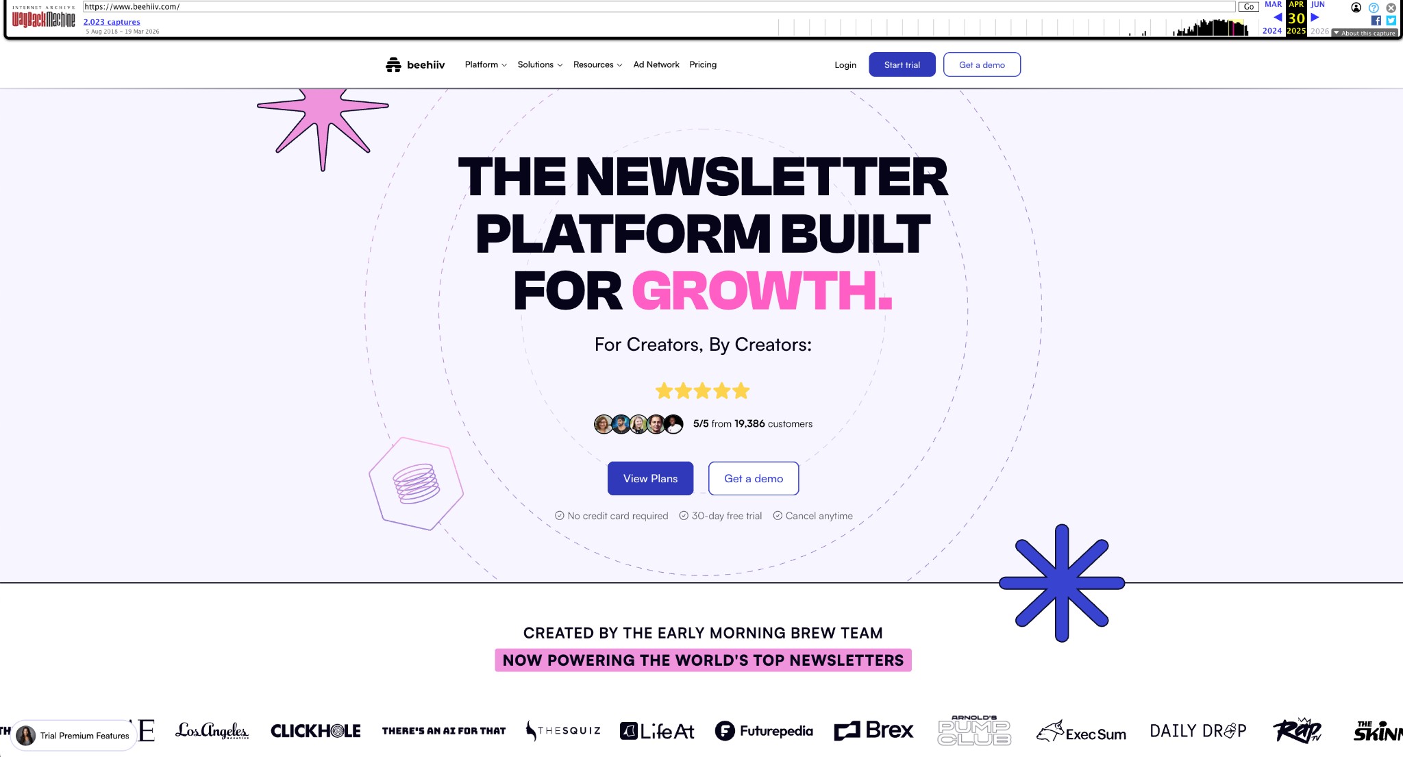 Beehiiv website April 2025 with social proof