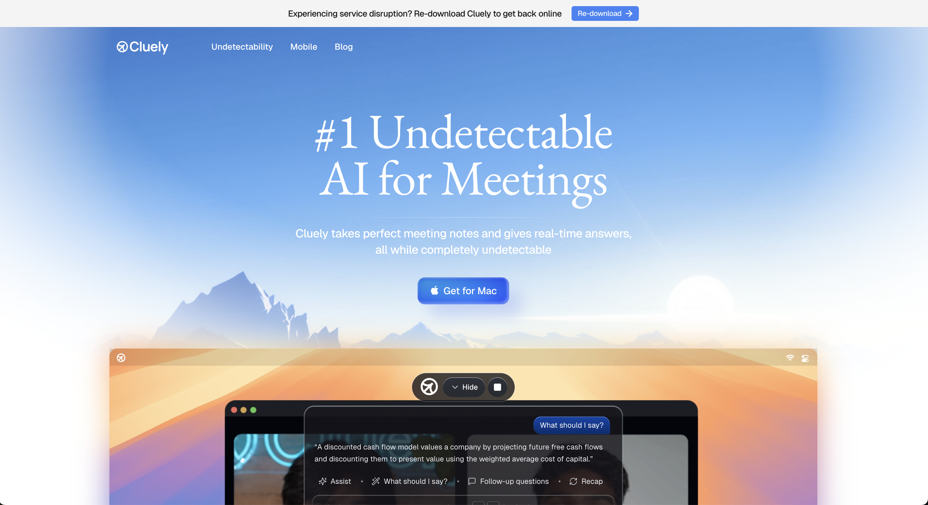 Cluely homepage: '#1 Undetectable AI for Meetings'