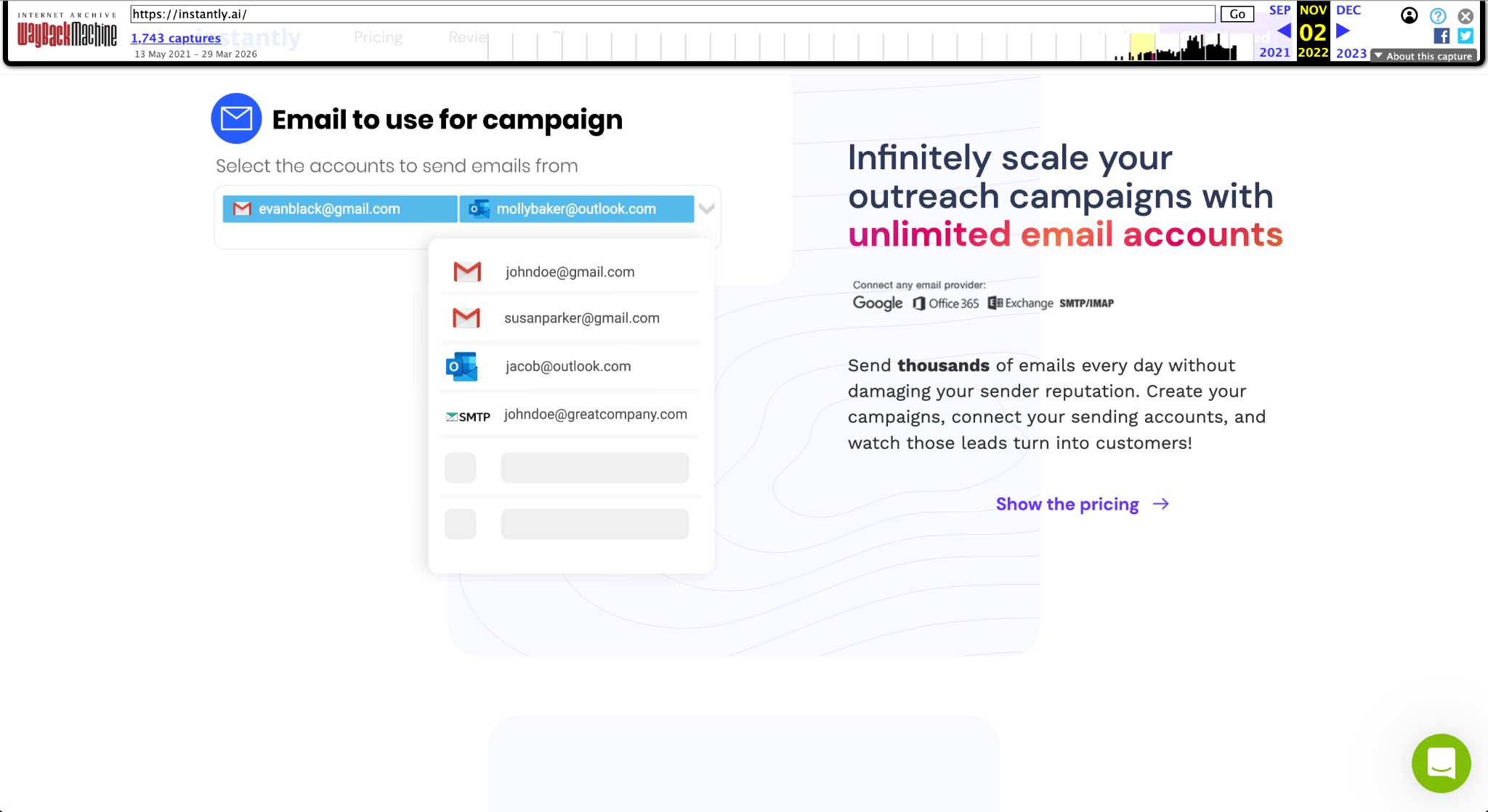Instantly.ai early 2022 — Infinitely scale your outreach campaigns with unlimited email accounts