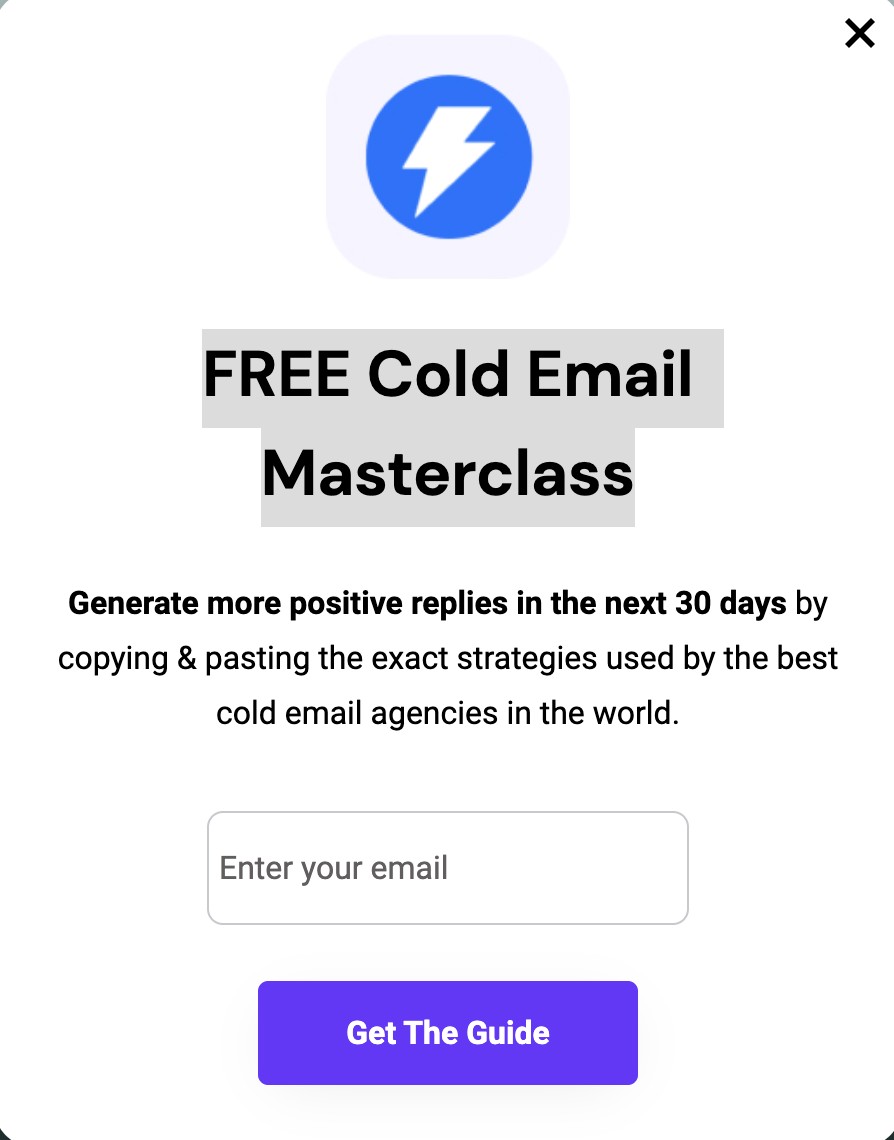 Instantly Free Cold Email Masterclass lead magnet popup
