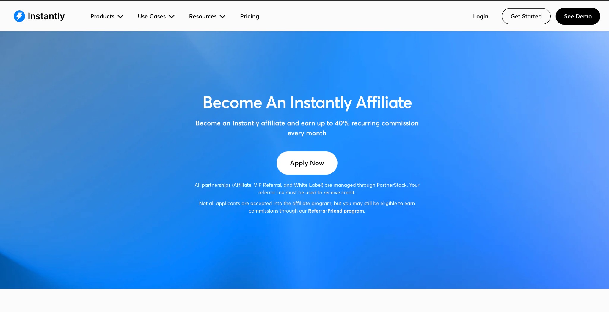 Instantly affiliate program page — Become an Instantly Affiliate, earn up to 40% recurring commission
