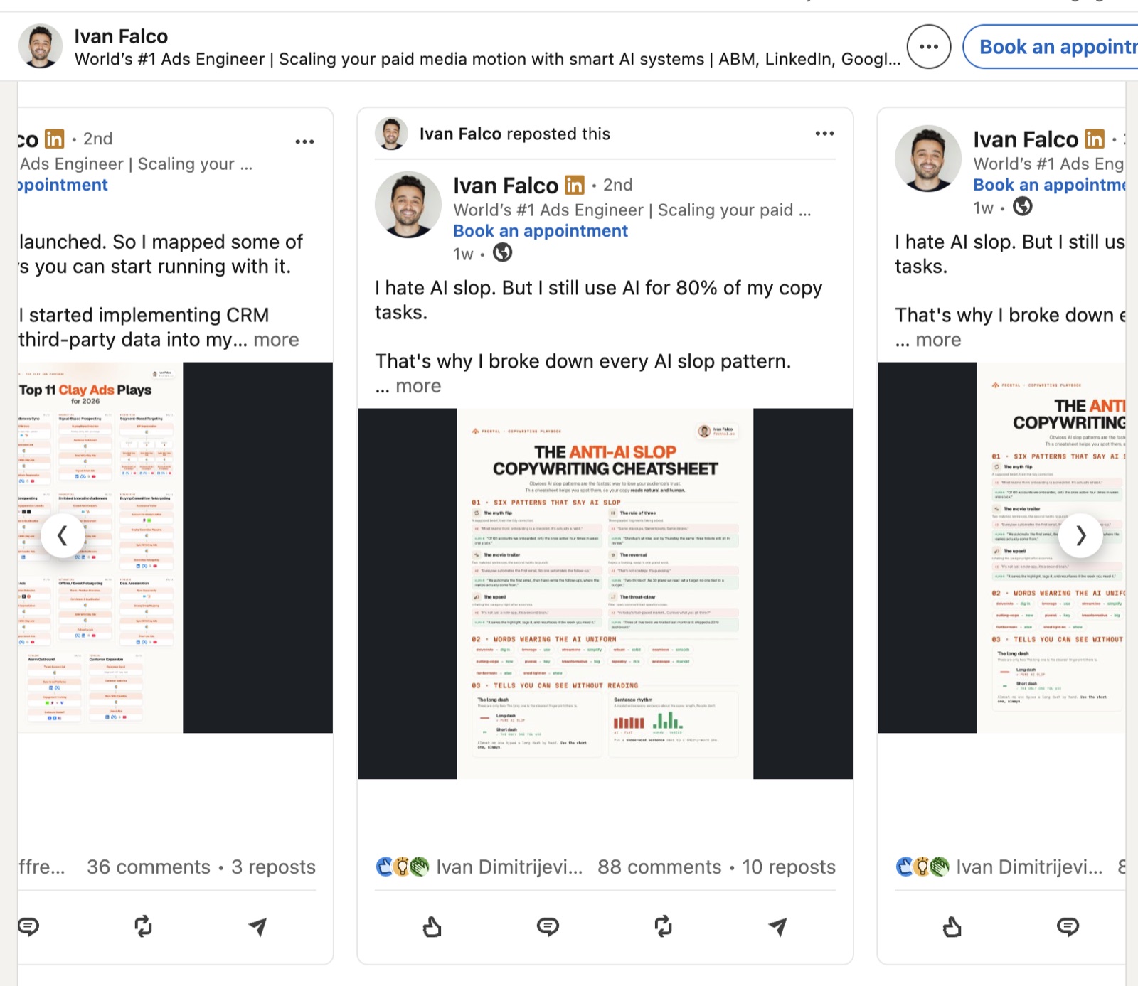 ColdIQ ads engineer Ivan Falco's LinkedIn posts