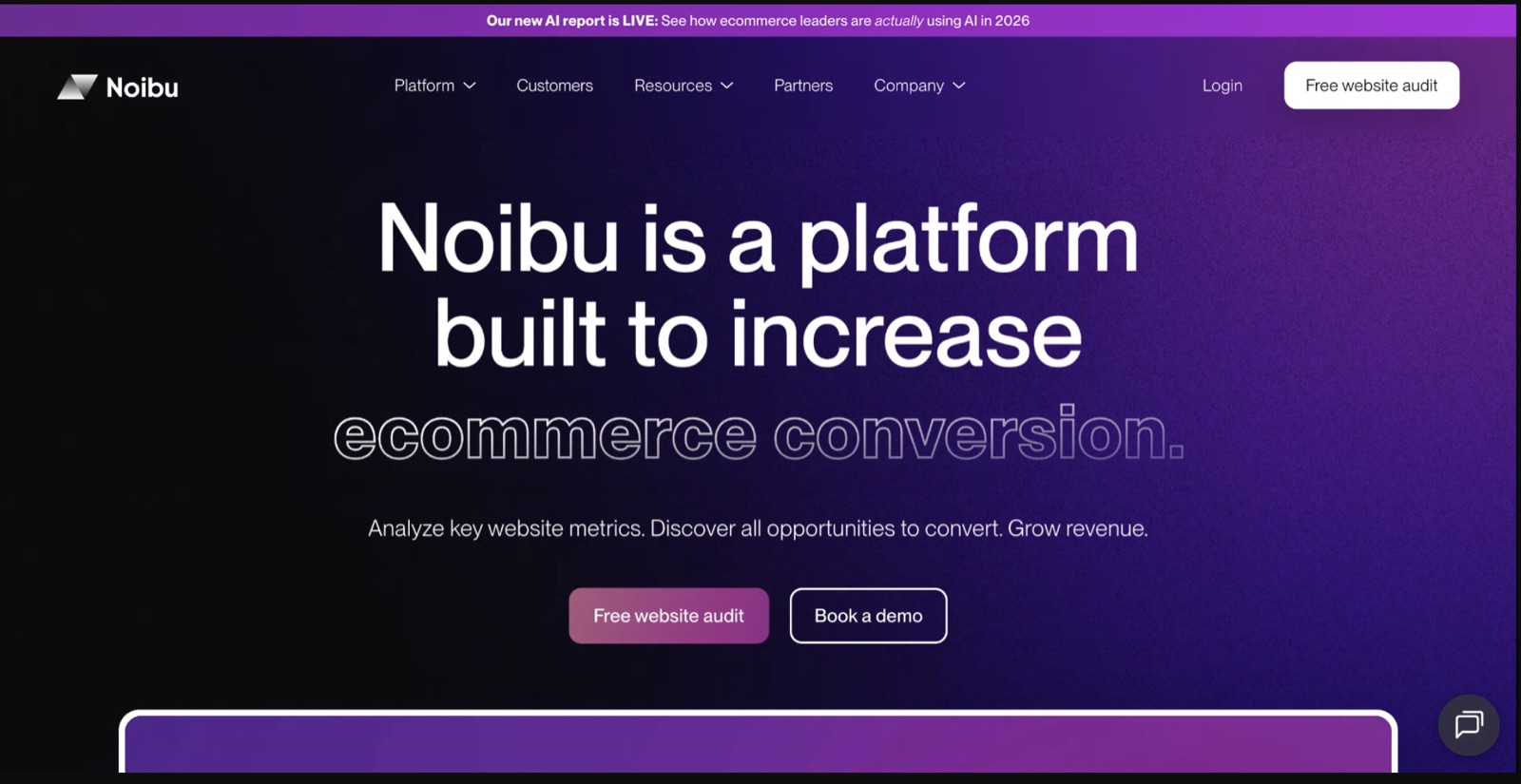 Noibu homepage with a free website audit call to action