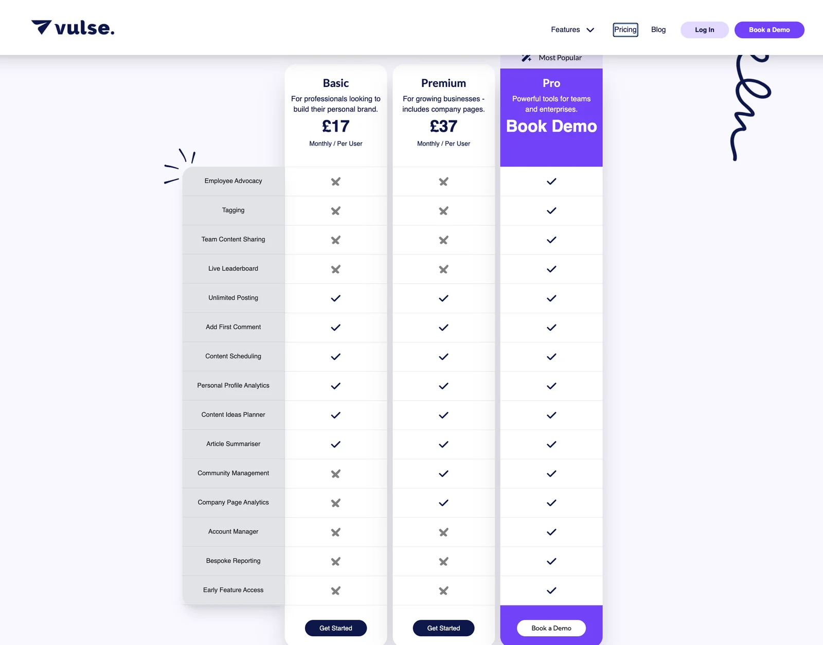 Vulse pricing page