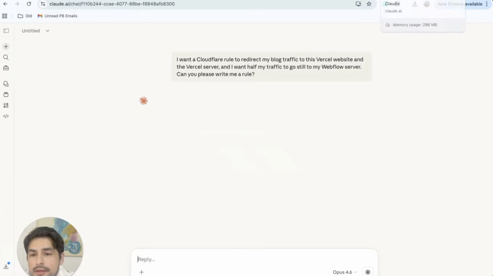 Asking Claude to write a Cloudflare rule that routes blog traffic to Vercel while the rest stays on Webflow