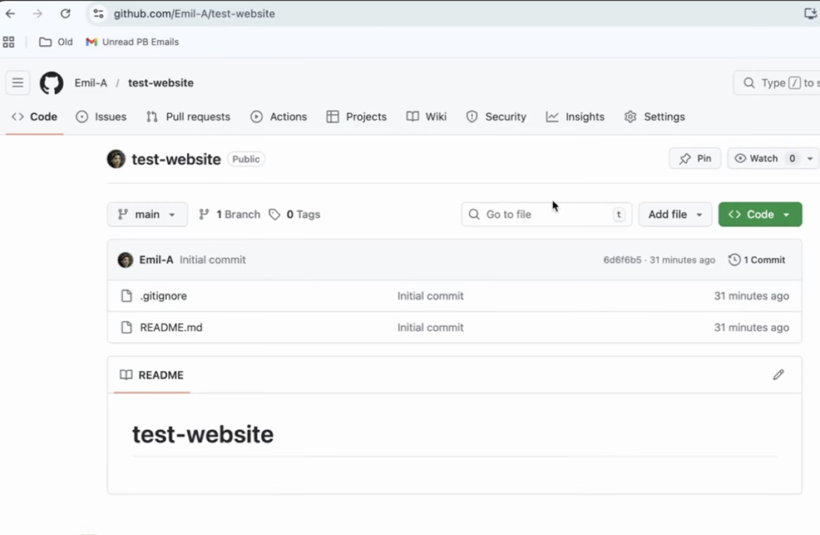 A freshly created GitHub repository for the new website