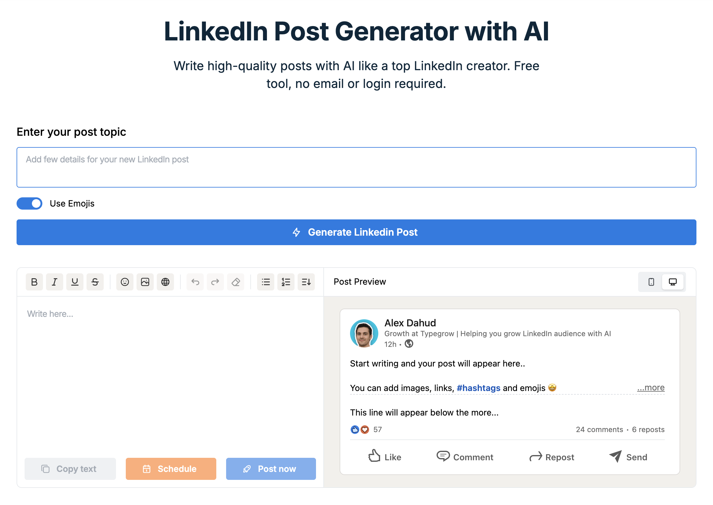Typegrow LinkedIn post generator